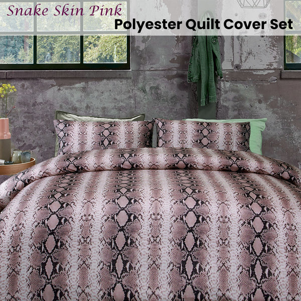 Big Sleep Snake Skin Pink Microfibre Quilt Doona Duvet Cover Set Queen
