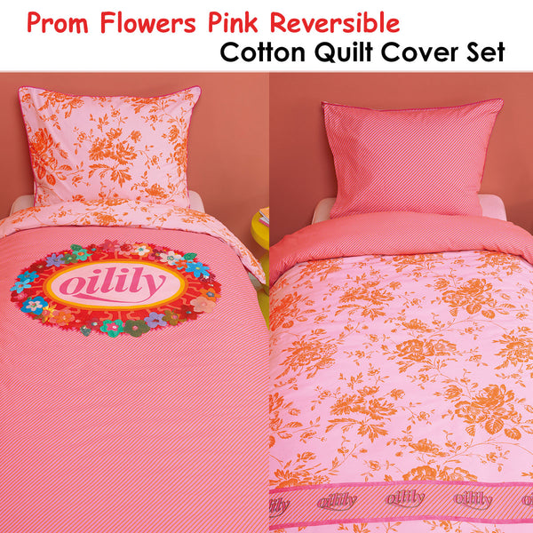 Oilily Prom Flowers Reversible Pink Cotton Quilt Doona Divet Cover Single