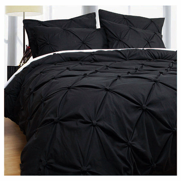 Bloomington Puffy Ruffle Pintuck Microfibre Quilt Cover Set Black Queen