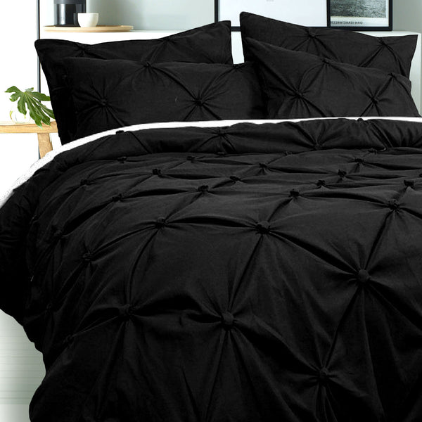 Bloomington Puffy Ruffle Pintuck Microfibre Quilt Cover Set Black Super King