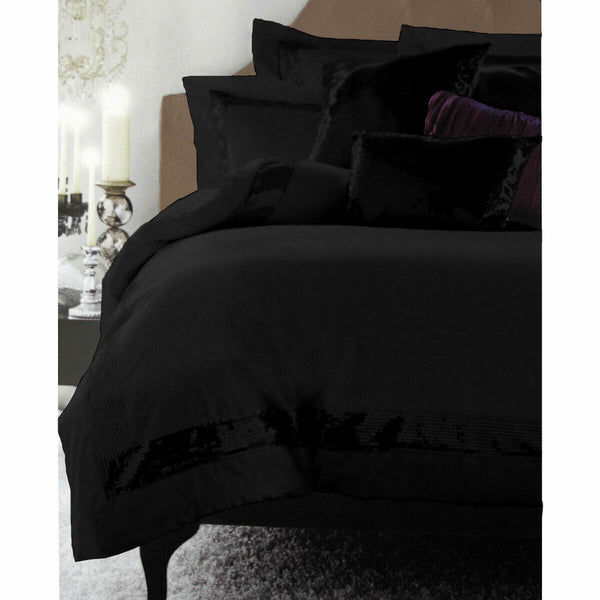 Accessorize Sequin Stripe Black Cotton Quilt Doona Duvet Cover Set Double