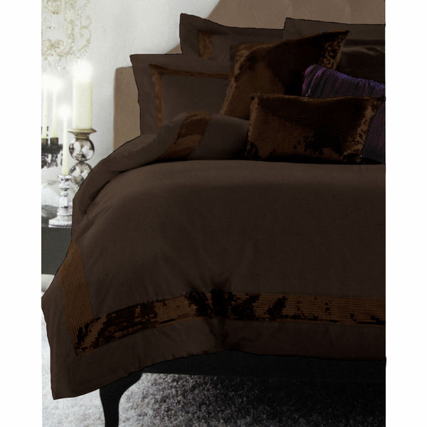 Accessorize Sequin Stripe Chocolate Brown Cotton Quilt Cover Set Queen