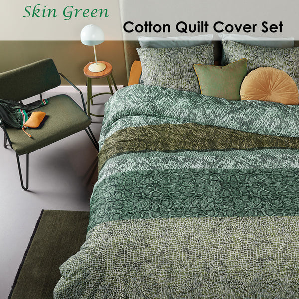 Bedding House Snake Skin Green Cotton Quilt Doona Duvet Cover Set Queen