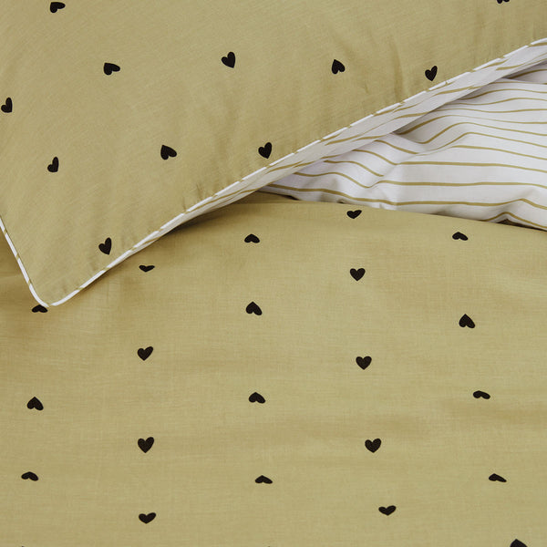 VTWonen Striped Hearts Yellow Cotton Quilt Doona Duvet Cover Set Queen