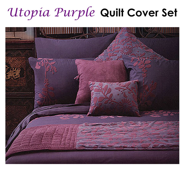 Accessorize Utopia Applique Floral Purple Quilt Doona Duvet Cover Double