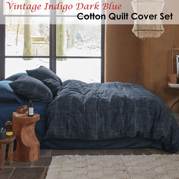 PIP Studio Denim Jeans Indigo Dark Blue Cotton Quilt Cover Set Queen