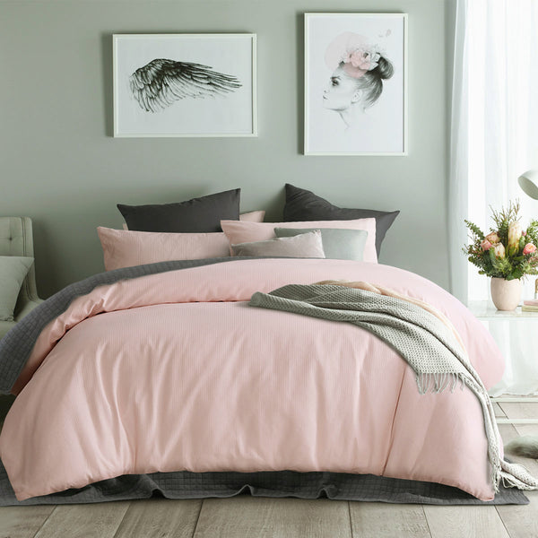 Accessorize Waffle Blush Cotton Quilt Doona Duvet Cover Set King