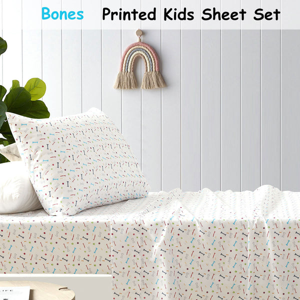 Happy Kids Bones Microfibre Printed Sheet Set Single