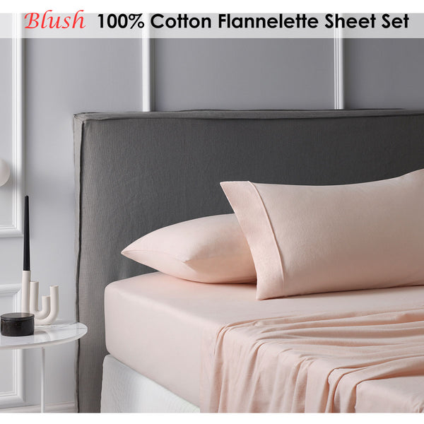 Accessorize 140gsm Cotton Flannelette Sheet Set Blush Pink Queen