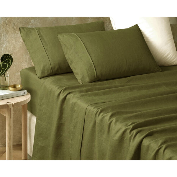 Vintage Design Homewares Hemp Fern Green Sheet Set King