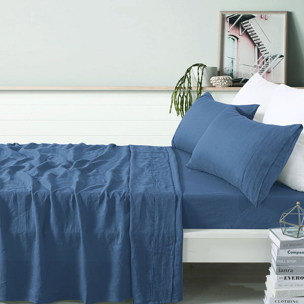 Vintage Design Homewares Linen Brilliant Blue Sheet Set King