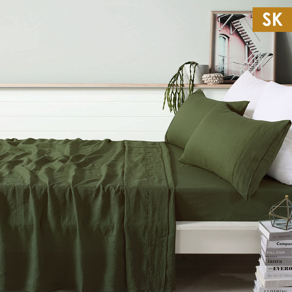 Vintage Design Homewares Linen Olive Green Sheet Set Super King