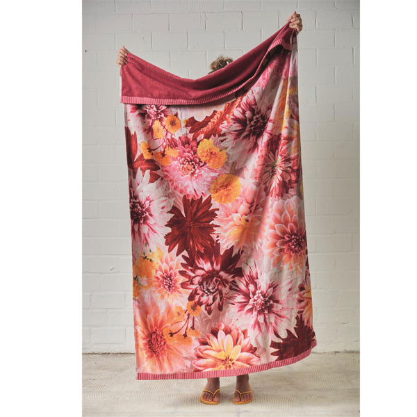 Bedding House Festival Floral Pink Cotton Velour Beach Towel