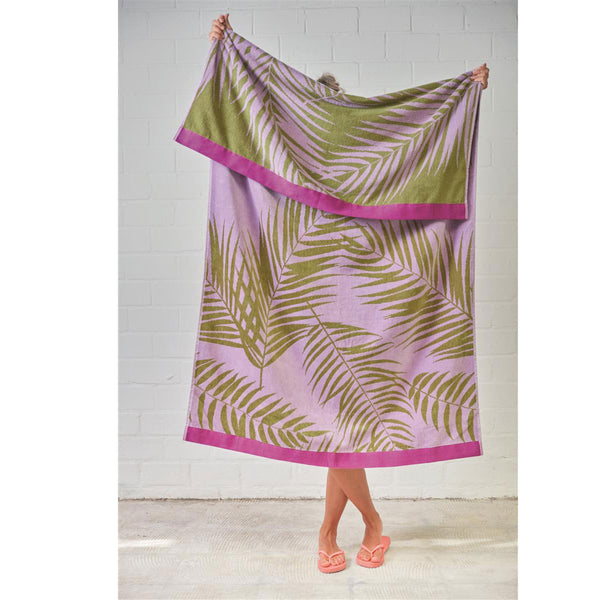 Bedding House Palm Leaf Cotton Velour Beach Towel Pink Green