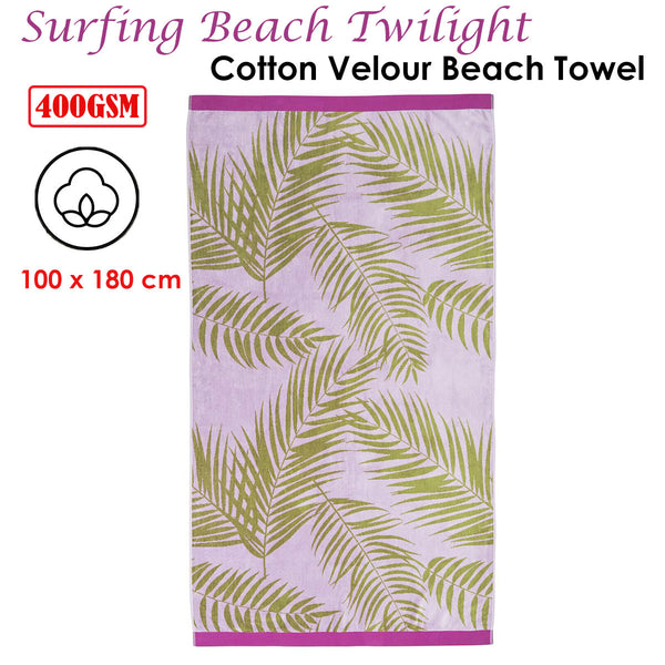 Bedding House Palm Leaf Cotton Velour Beach Towel Pink Green