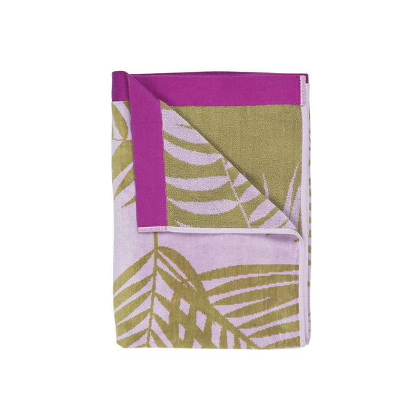 Bedding House Palm Leaf Cotton Velour Beach Towel Pink Green
