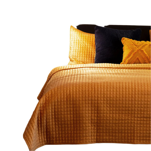 J Elliot Home Adela Velvet Quilted Bedspread Coverlet Quilt Mustard Queen King