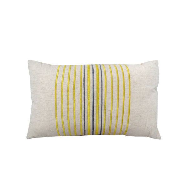 Sadie Embroidered Stripes Filled Cushion Rectangle 30 x 48cm Yellow
