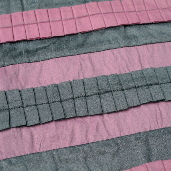 Pleated Striped Square Cushion Cover 30cm Pink Grey
