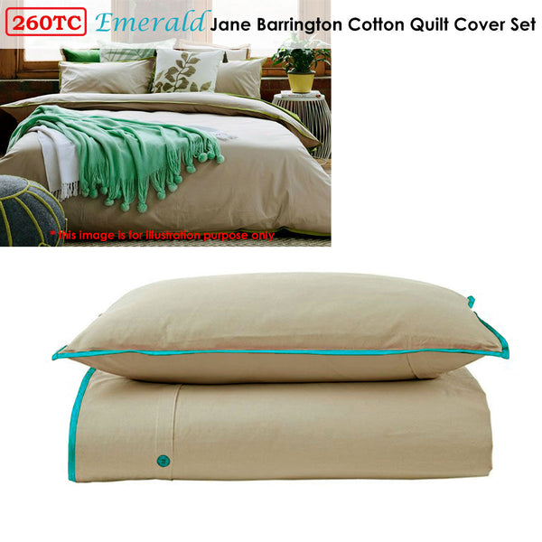 Jane Barrington Cotton Quilt Doona Duvet Cover Set Taupe Emerald Single