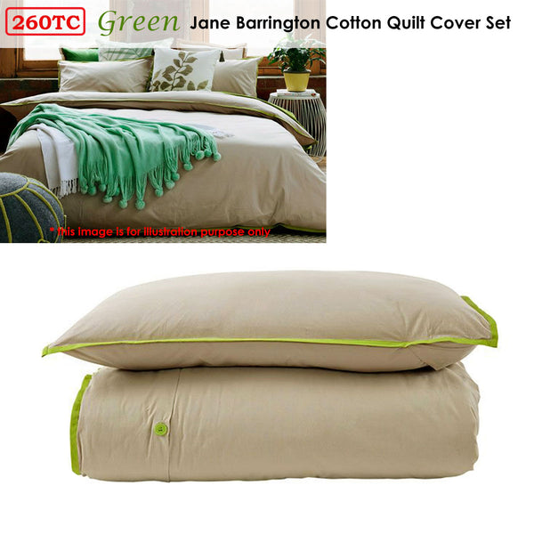 Jane Barrington Cotton Quilt Doona Duvet Cover Set Taupe Green Double