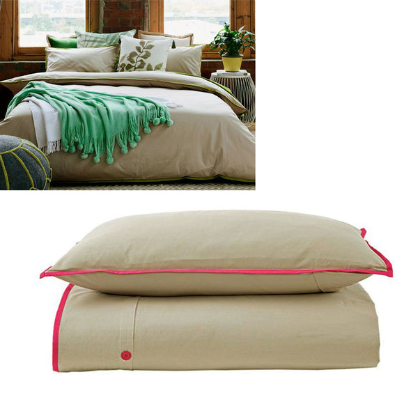 Jane Barrington Cotton Quilt Doona Duvet Cover Set Taupe Hot Pink Single