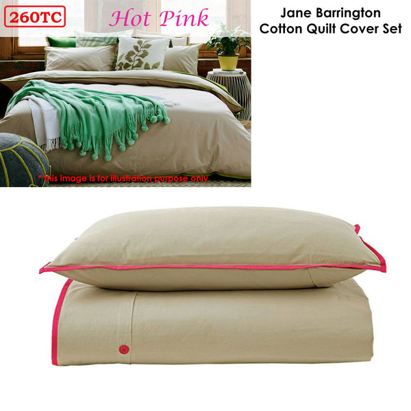Jane Barrington Cotton Quilt Doona Duvet Cover Set Taupe Hot Pink Single