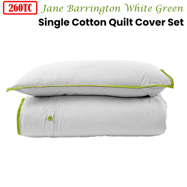 Cotton Quilt Doona Duvet Cover Set 260TC Single White Green