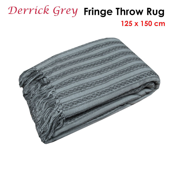 Derrick Striped Knitted Fringe Throw Rug Blanket 125 x 150cm Grey