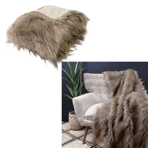 J Elliot Home Taupe Grey Elk Faux Fur Velvet Throw Blanket 130x160cm