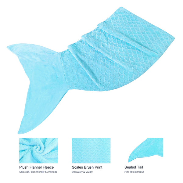 Mermaid Tail Embossed Soft Polyester Fleece Blanket Throw Blue