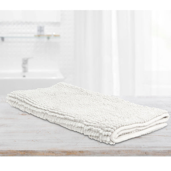 Algodon Toggle 1600gsm Microfibre Bath Mat Non Slip White 50 x 100cm