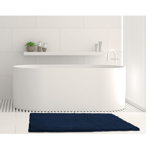 Algodon Toggle 1600gsm Microfibre Bath Mat Non Slip Navy Blue 50 x 80cm