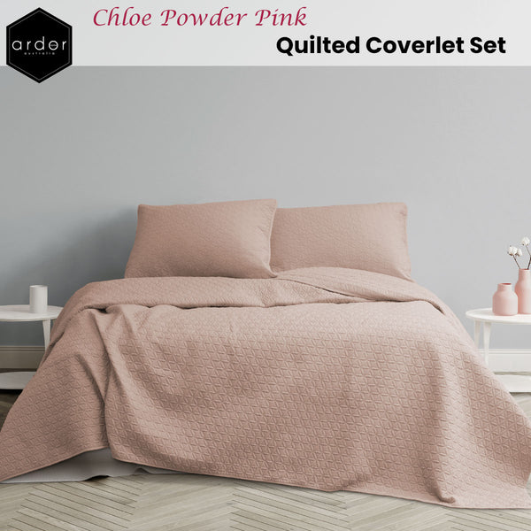 Ardor Chloe Powder Pink 3 Pcs Quilted Coverlet Bedspread Comforter Set Queen/King