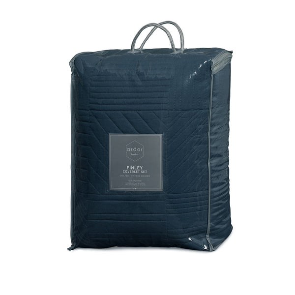 Ardor Finley Navy 3 Pcs Quilted Coverlet Bedspread Comforter Set Queen King