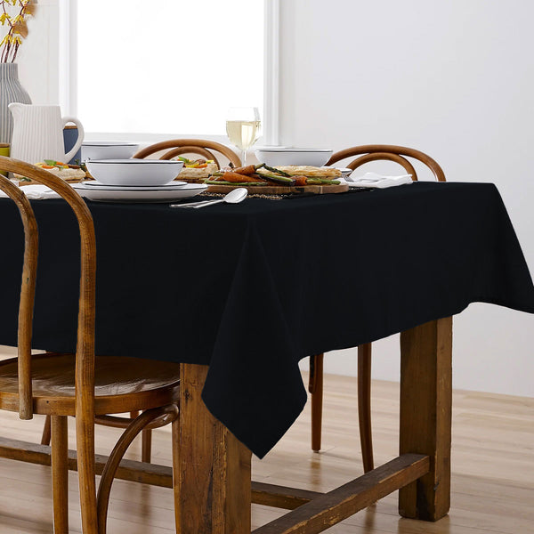 Ladelle Base Black Linen Look Cotton Rectangular Tablecloth 150 x 300cm
