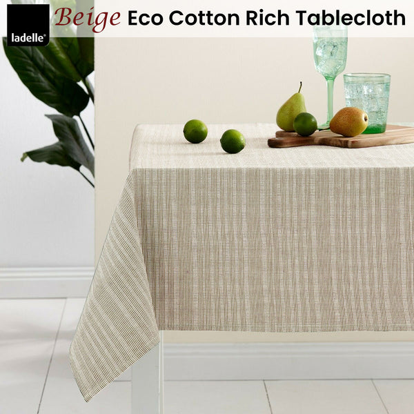 Ladelle Eco Cotton Rich Tablecloth 150 x 225cm Striped Beige Ivory