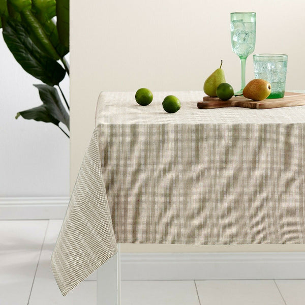 Ladelle Eco Cotton Rich Tablecloth 150 x 300cm Striped Beige Ivory