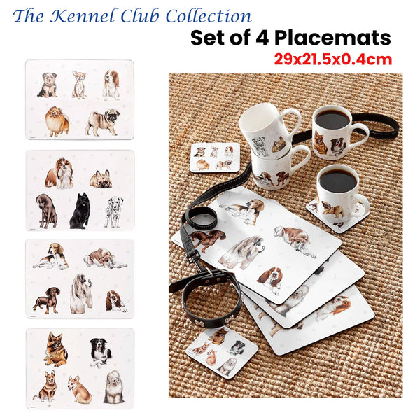 Set of 4 Kennel Club Dogs Table Placemats Cork Backed 29 x 21cm