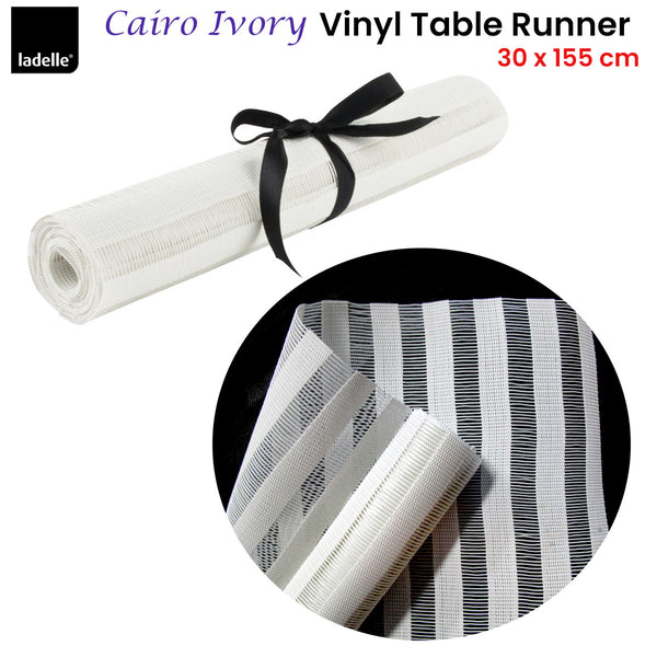 Ladelle Cairo Woven Vinyl Table Runner 30 x 155cm Striped Ivory