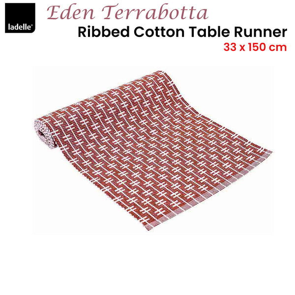 Ladelle Eden Ribbed Cotton Table Runner 150 x 33cm Terracotta