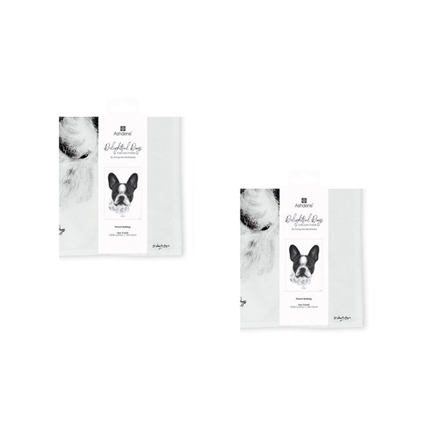 Set of 2 French Bulldog Dogs Cotton Kitchen Tea Towels 50 x 70cm