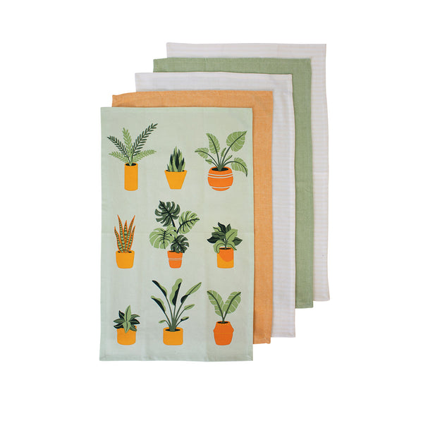 Ladelle Set of 5 Plant Life Cotton Kitchen Tea Towels 50 x 70cm Green