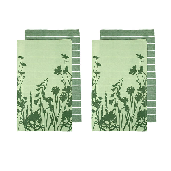 Set of 4 Sanctuary Floral Cotton Kitchen Tea Towels 50 x 70 cm Green