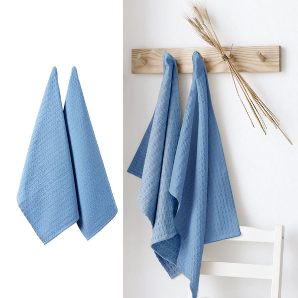 Ladelle Set of 2 Eco Recycled Cotton Tea Towels 50 x 70cm Blue