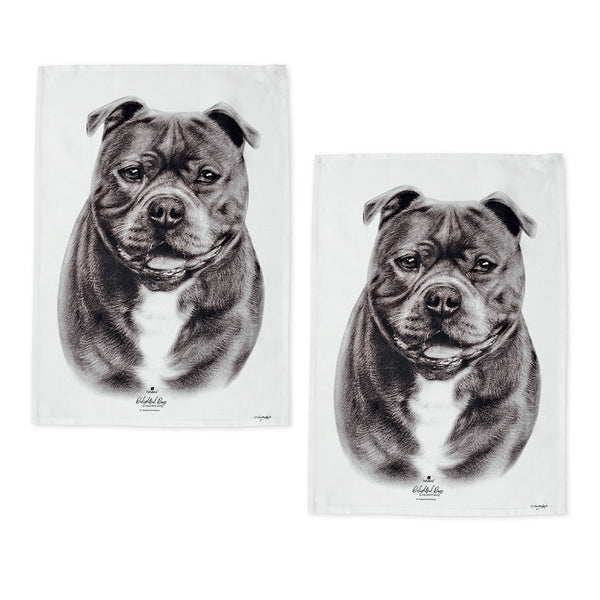 Set of 2 Staffy Terrier Dogs Cotton Kitchen Tea Towels 50 x 70cm