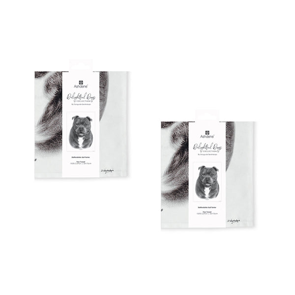 Set of 2 Staffy Terrier Dogs Cotton Kitchen Tea Towels 50 x 70cm