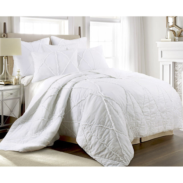 Jenny Mclean Bobby Ruffle 3 Piece Bedspread Coverlet Comforter Quilt Set White Queen