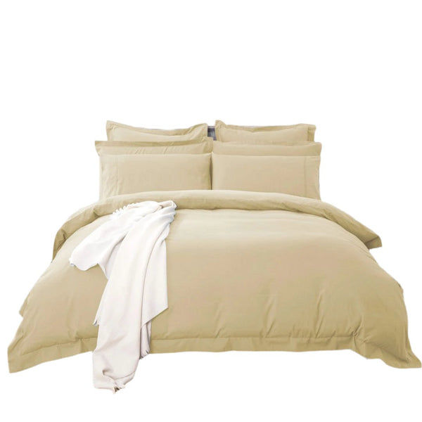 1000TC Tailored Double Size Yellow Cream Duvet Quilt Cover Set