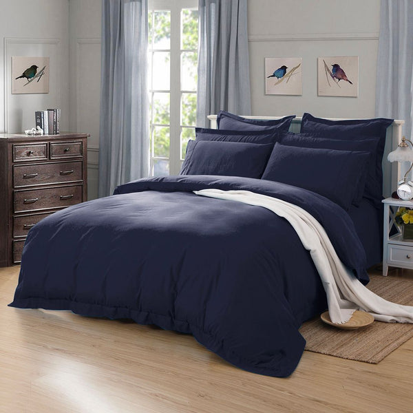 1000TC Tailored King Size Quilt Doona Duvet Cover Set Midnight Blue